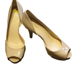 Nine West Cream Peep Toe Heels